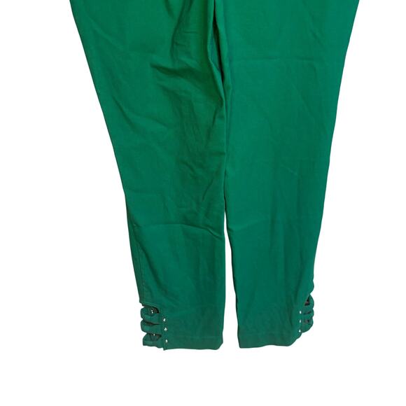 Roz & Ali Kelly Green Stretchy Pull On Pant SZ 4 Rhinestone Bow Ankle Details - Picture 11 of 13